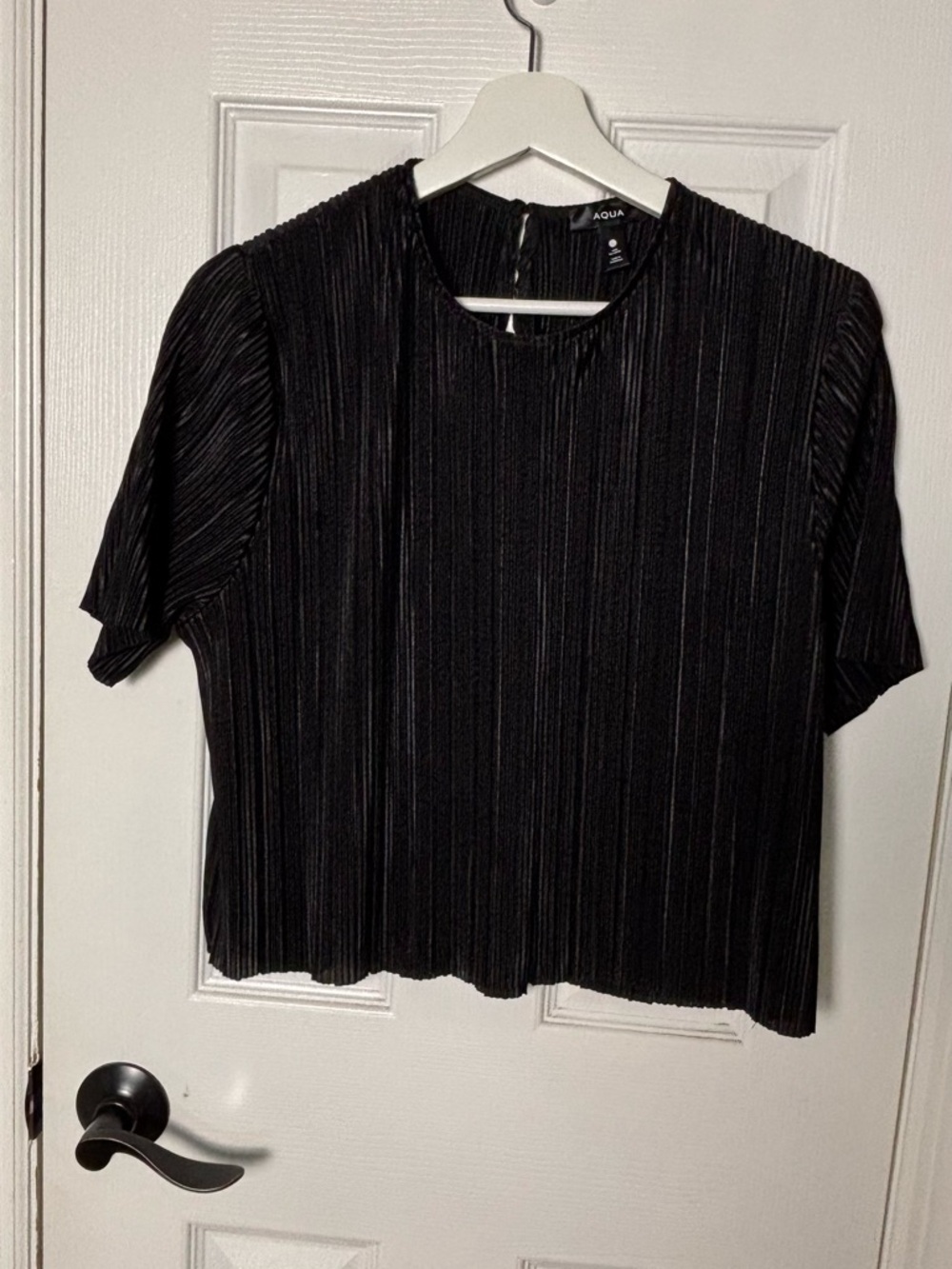 Aqua Black Pleated Short Sleeve Top